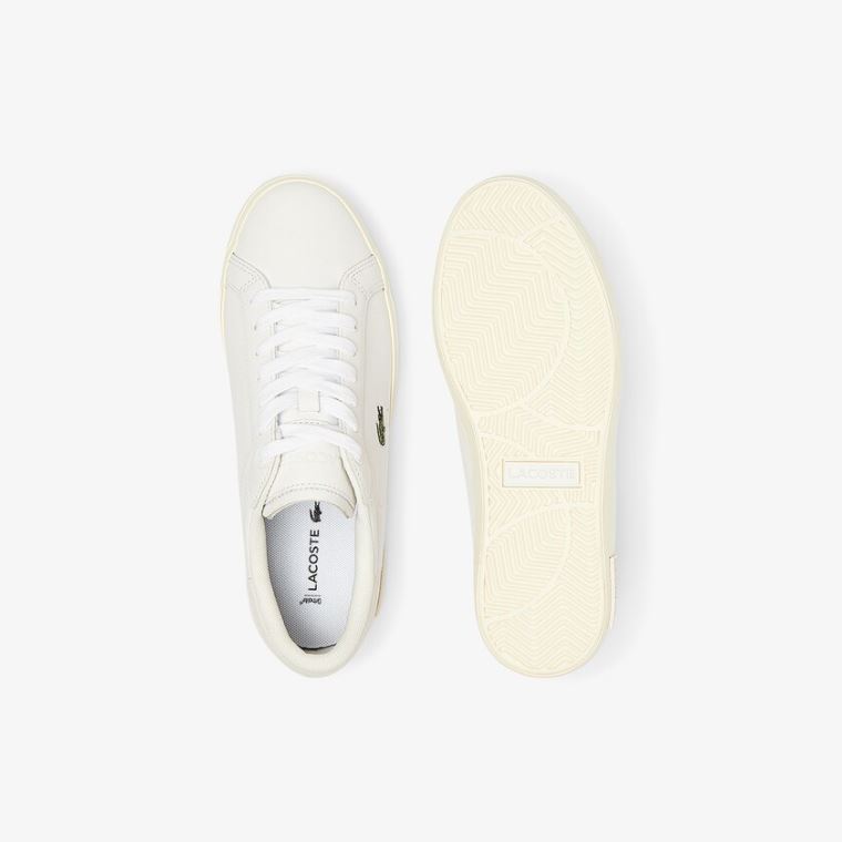 Lacoste Powercourt Bőr Popped Heal Sneakers Fehér Szürke | gT6RjTwX