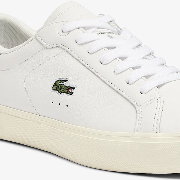 Lacoste Powercourt Bőr Popped Heal Sneakers Fehér Szürke | gT6RjTwX