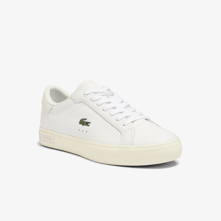 Lacoste Powercourt Bőr Popped Heal Sneakers Fehér Szürke | gT6RjTwX