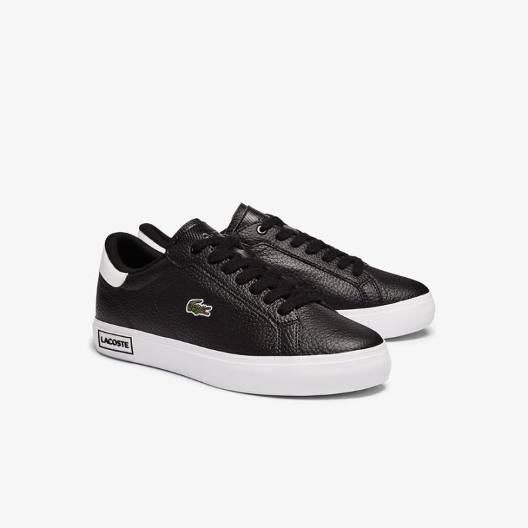 Lacoste Powercourt Bőr and Szintetikus Sneakers Fekete Fehér | 5PbeYpAq