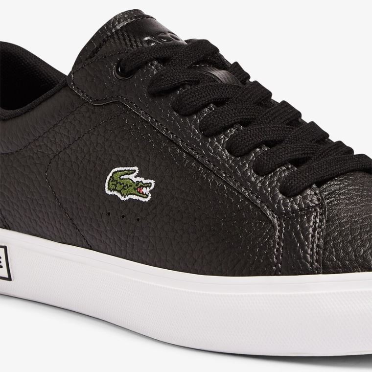 Lacoste Powercourt Bőr and Szintetikus Sneakers Fekete Fehér | 5PbeYpAq