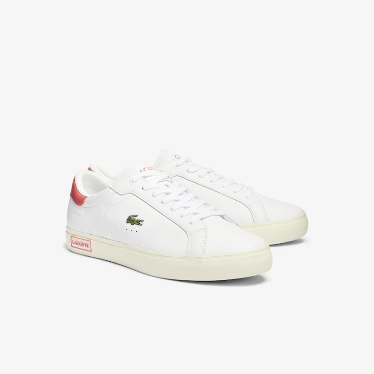 Lacoste Powercourt Smooth Bőr Sneakers Fehér Bézs | 4eKD4pkc