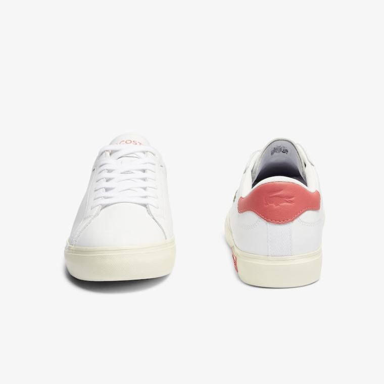 Lacoste Powercourt Smooth Bőr Sneakers Fehér Bézs | 4eKD4pkc