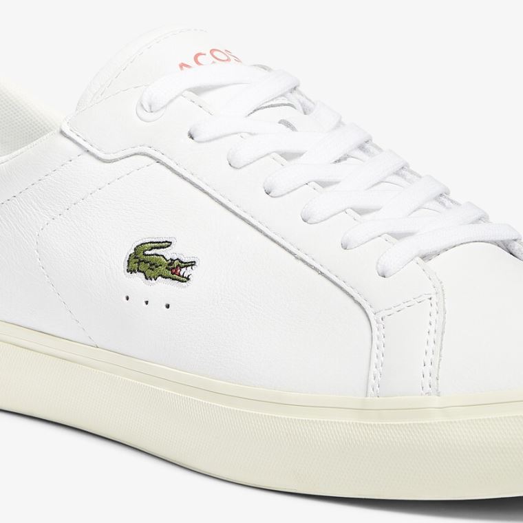 Lacoste Powercourt Smooth Bőr Sneakers Fehér Bézs | 4eKD4pkc