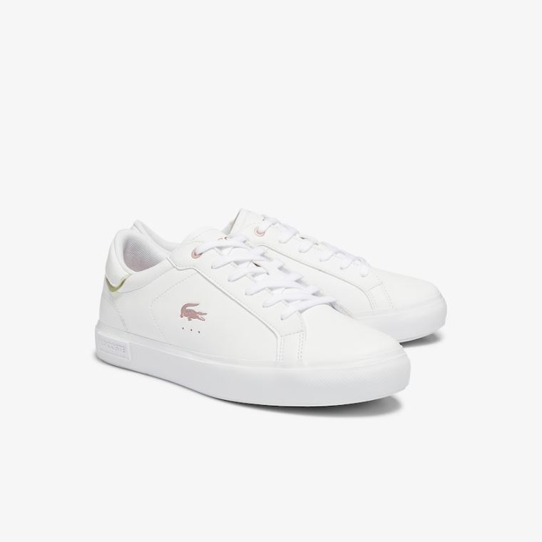 Lacoste Powercourt Szintetikus Metallic Accent Sneakers Fehér Rózsaszín | KgBqrs87