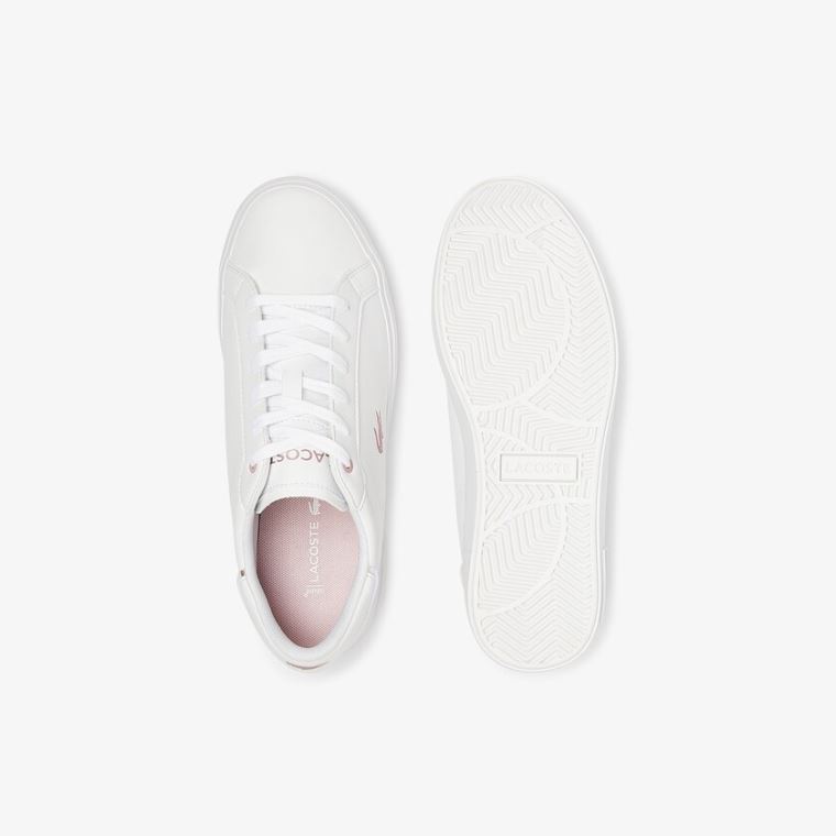 Lacoste Powercourt Szintetikus Metallic Accent Sneakers Fehér Rózsaszín | KgBqrs87