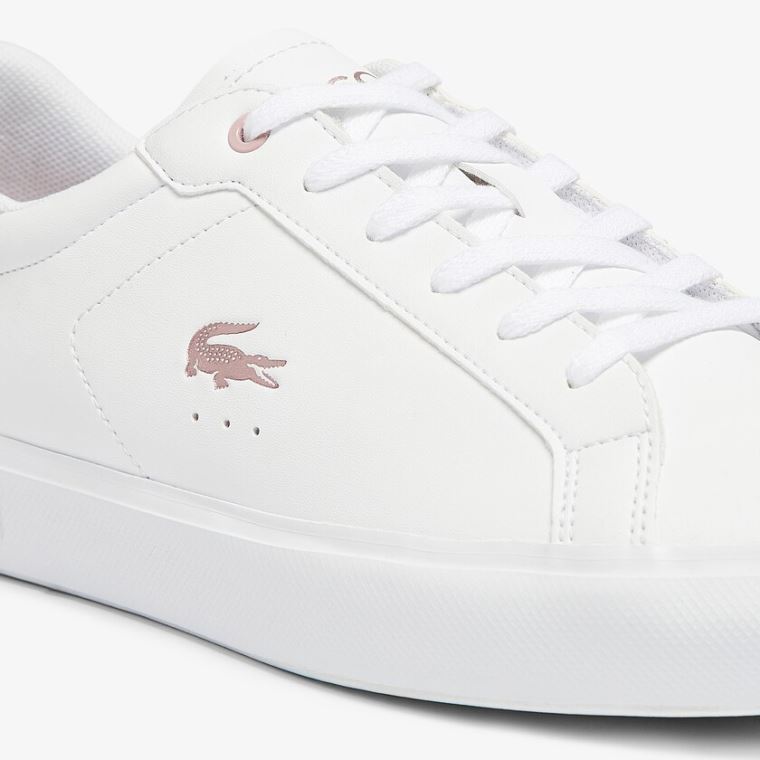 Lacoste Powercourt Szintetikus Metallic Accent Sneakers Fehér Rózsaszín | KgBqrs87