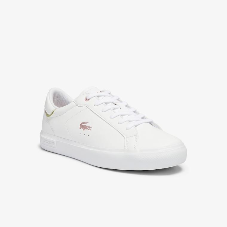 Lacoste Powercourt Szintetikus Metallic Accent Sneakers Fehér Rózsaszín | KgBqrs87