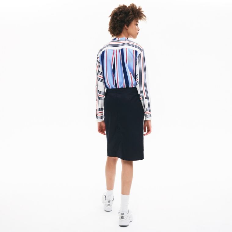 Lacoste Premium Pamut Vászon Wrapped Skirt Sötétkék Kék | iLufztBF