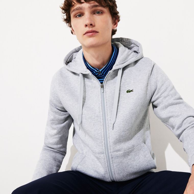 Lacoste Presidents Cup Csuklyás Back-Printed Fleece Zip Golf Sweatshirt Szürke | PL6OjMV7