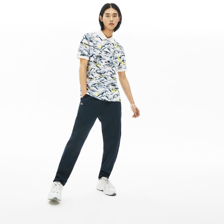 Lacoste Print Pamut Piqué Classic Fit Polo Shirt Fehér | LyQPqF8Y