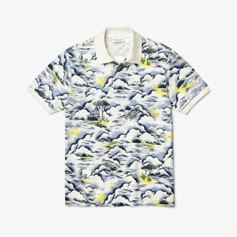 Lacoste Print Pamut Piqué Classic Fit Polo Shirt Fehér | LyQPqF8Y