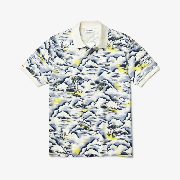 Lacoste Print Pamut Piqué Classic Fit Polo Shirt Lila Sárga Fehér | OXg5Yw34