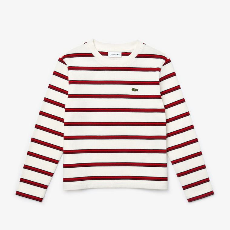 Lacoste Print Thick Pamut Nautical Top Fehér Piros Sötétkék Kék | mjbSPMHn