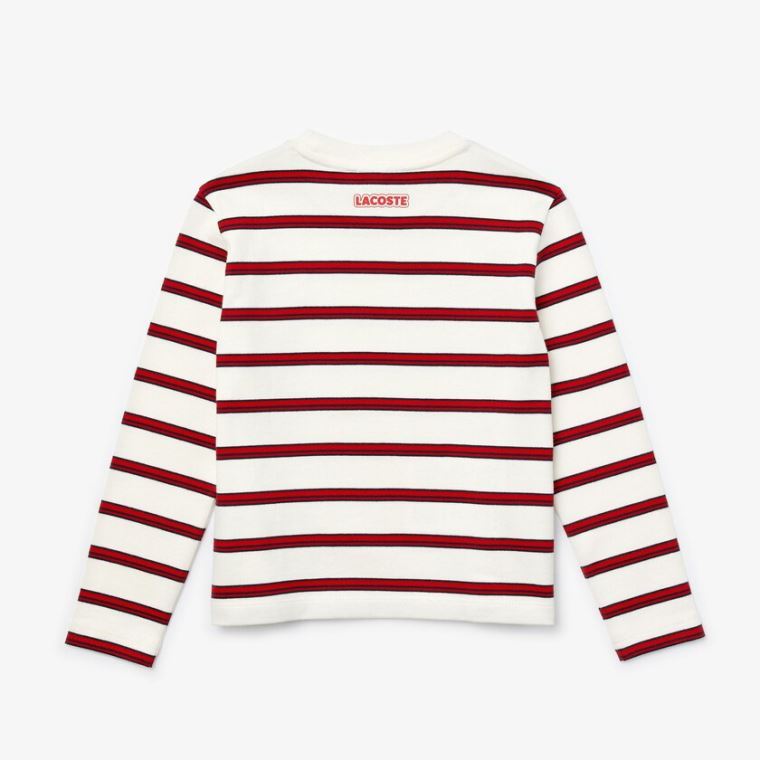 Lacoste Print Thick Pamut Nautical Top Fehér Piros Sötétkék Kék | mjbSPMHn