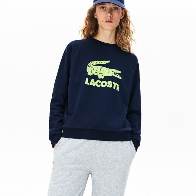 Lacoste Printed Fleece Sweatshirt Sötétkék Kék Sárga | uISgIneb