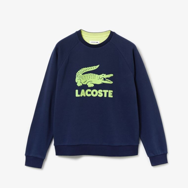 Lacoste Printed Fleece Sweatshirt Sötétkék Kék Sárga | uISgIneb