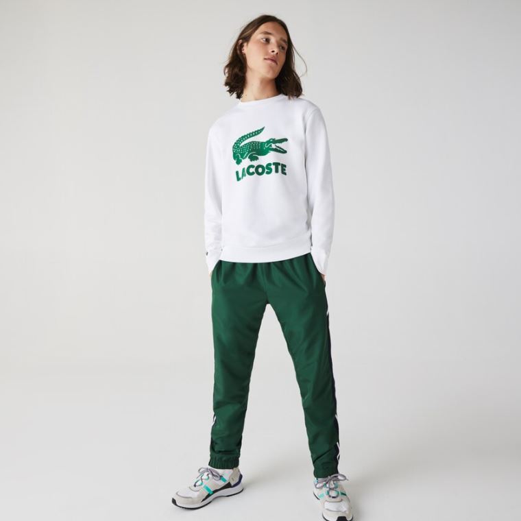 Lacoste Printed Logo Fleece Crew Neck Sweatshirt Fehér | 9w4M00oU