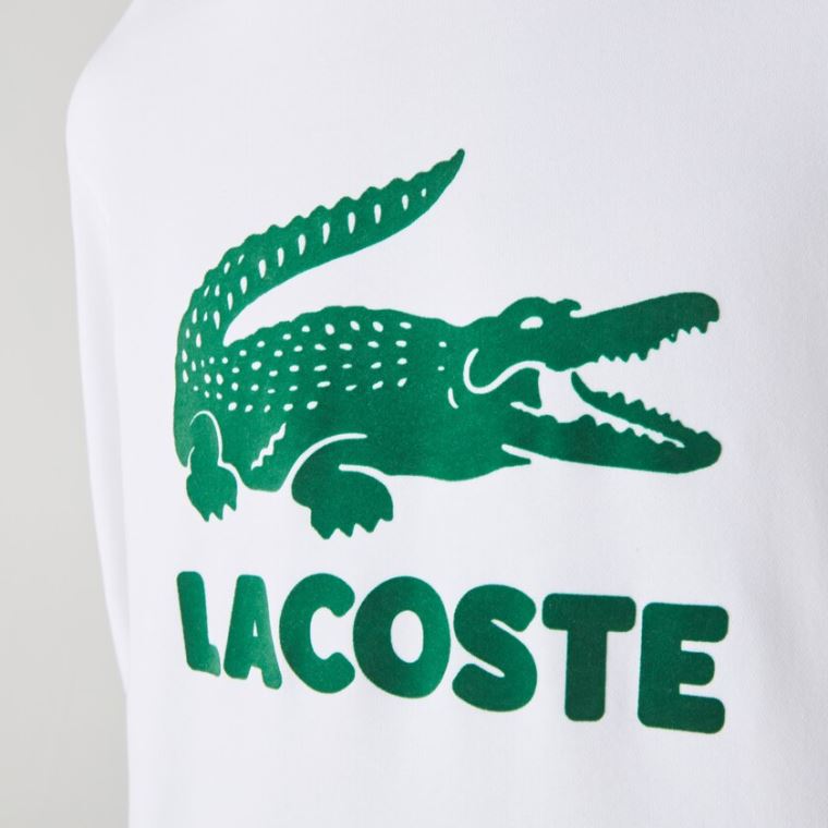 Lacoste Printed Logo Fleece Crew Neck Sweatshirt Fehér | 9w4M00oU