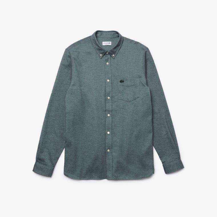 Lacoste Regular Fit Brushed Effect Pamut Shirt Zöld Kék | LgOdwZqh