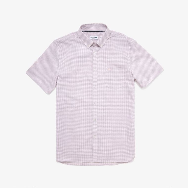 Lacoste Regular- Fit Checkered Pamut Shirt Fehér Világos Rózsaszín | XuSEXPXN