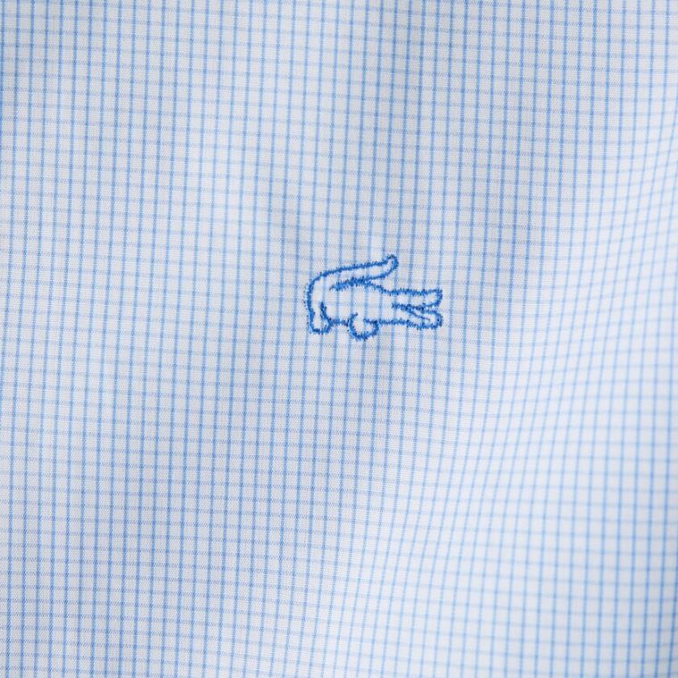 Lacoste Regular Fit Checkered Premium Pamut Poplin Shirt Fehér Kék | zbqYZKYE