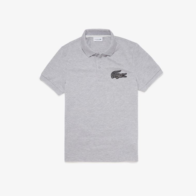 Lacoste Regular Fit Crocodile Badge Pamut Piqué Polo Shirt Fehér Piros | 5wdmMToK