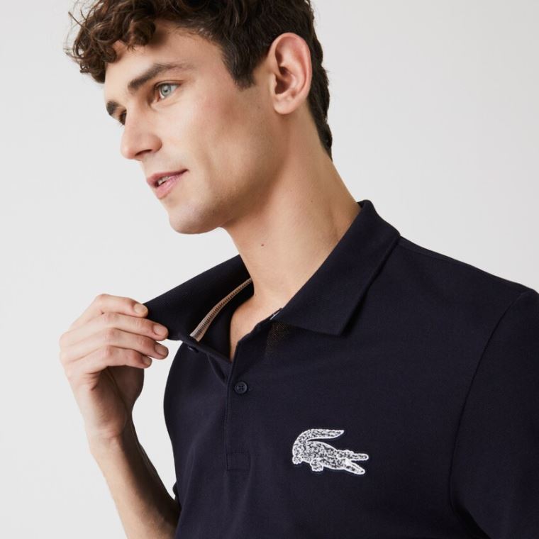 Lacoste Regular Fit Crocodile Badge Pamut Piqué Polo Shirt Sötétkék Kék | S049vPCu