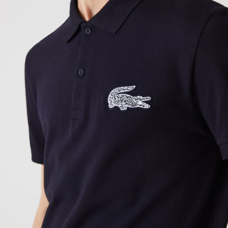 Lacoste Regular Fit Crocodile Badge Pamut Piqué Polo Shirt Sötétkék Kék | S049vPCu