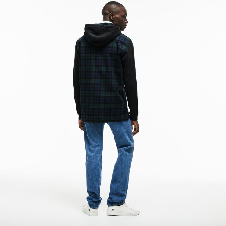 Lacoste Regular Fit Csuklyás Check Pamut Flannel Shirt Zöld Fehér | VGjMFYl1