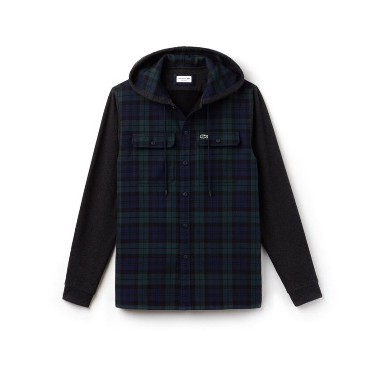 Lacoste Regular Fit Csuklyás Check Pamut Flannel Shirt Zöld Fehér | VGjMFYl1