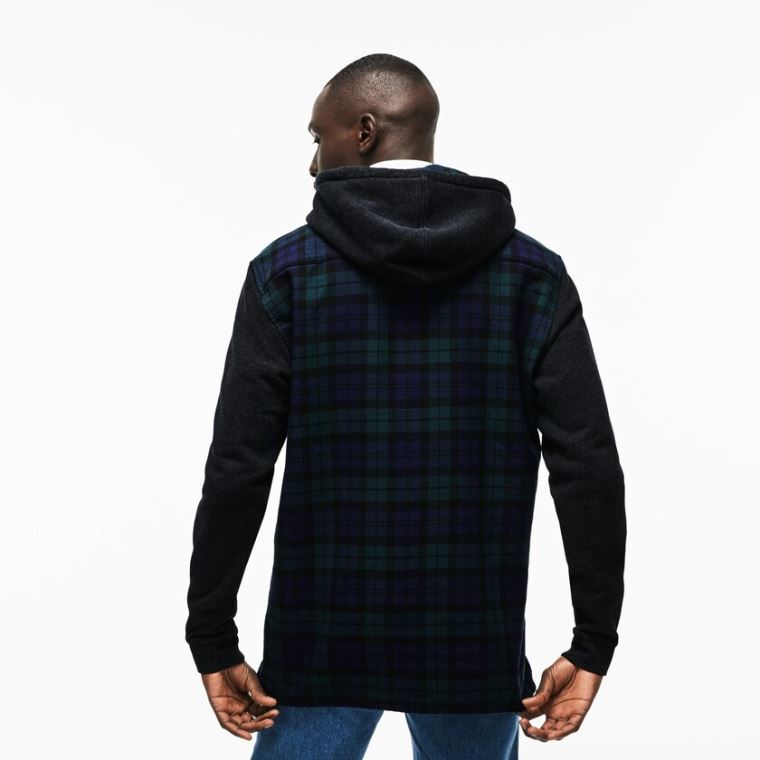 Lacoste Regular Fit Csuklyás Check Pamut Flannel Shirt Zöld Fehér | VGjMFYl1