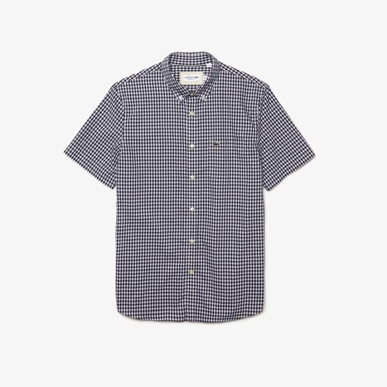 Lacoste Regular Fit Gingham Poplin Shirt Fehér Sötétkék Kék | 5fsPVMfP