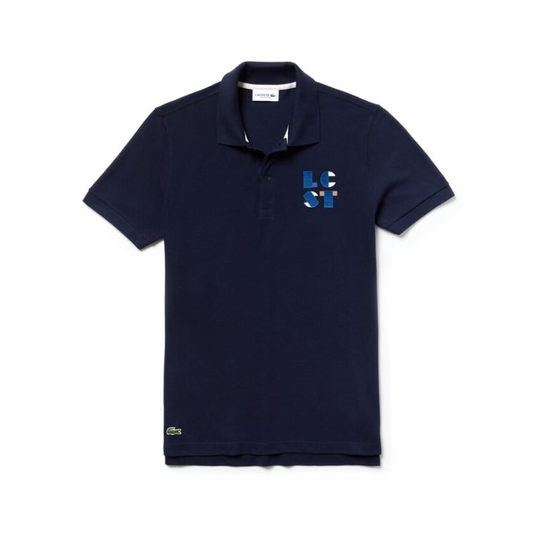 Lacoste Regular Fit LCST Lettering Petit Piqué Polo Sötétkék Kék | cVNfn9ND