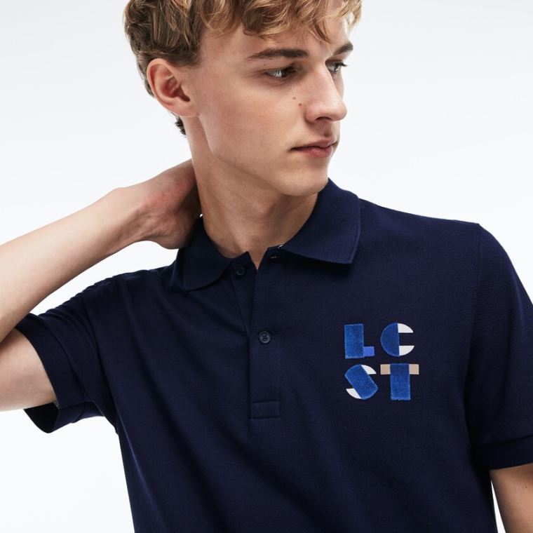 Lacoste Regular Fit LCST Lettering Petit Piqué Polo Sötétkék Kék | cVNfn9ND