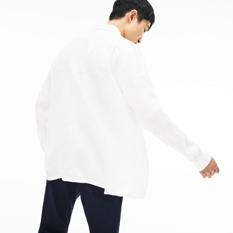 Lacoste Regular Fit Linen Shirt Fehér | kShg2u2R