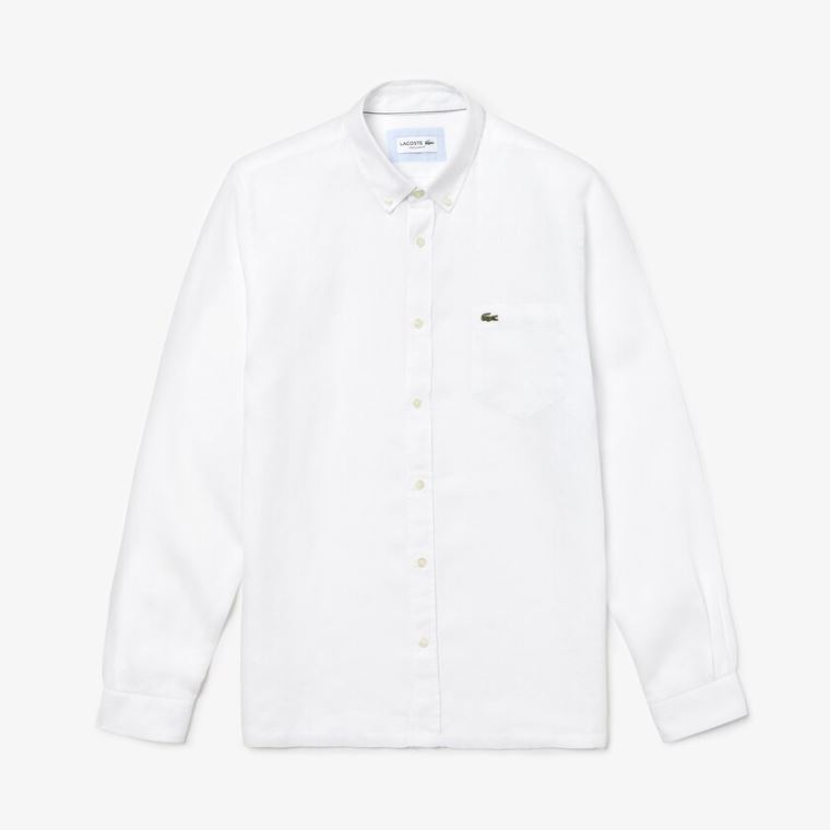 Lacoste Regular Fit Linen Shirt Fehér | kShg2u2R