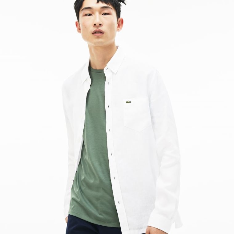 Lacoste Regular Fit Linen Shirt Fehér | kShg2u2R