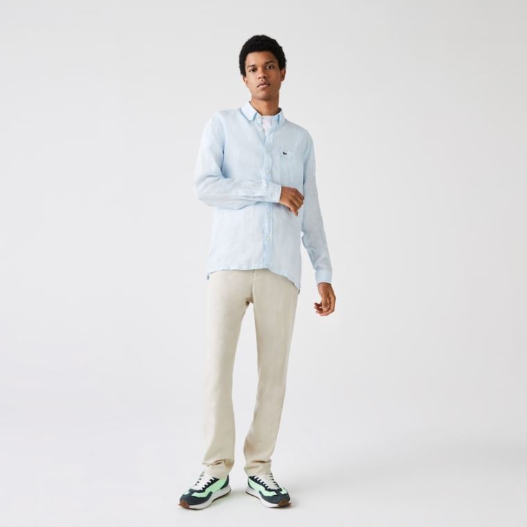 Lacoste Regular Fit Linen Shirt Világos Kék | YcDff4I6