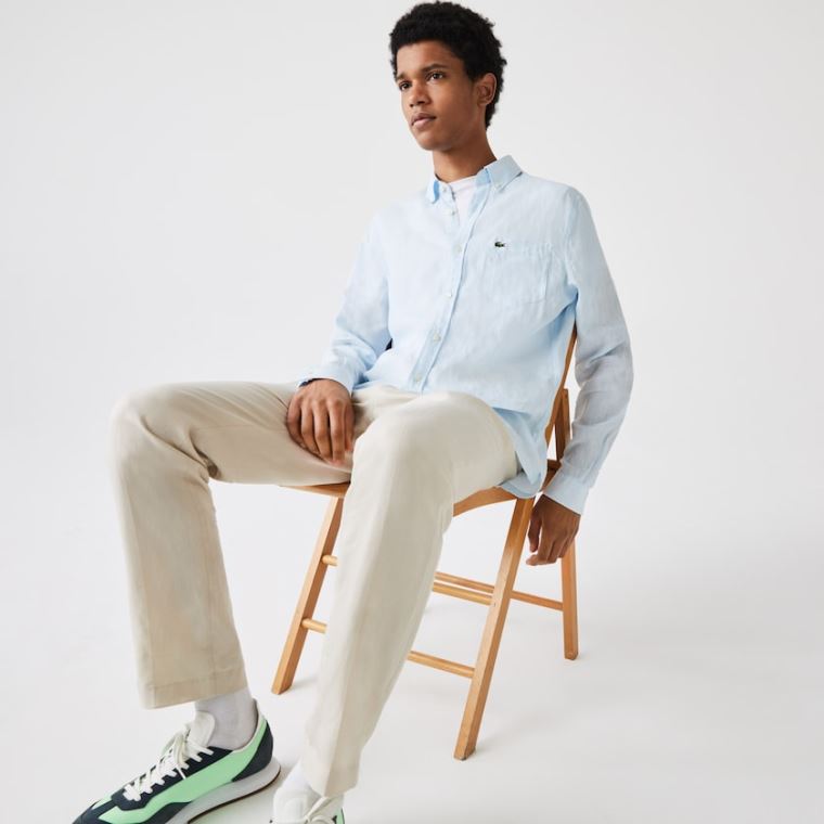 Lacoste Regular Fit Linen Shirt Világos Kék | YcDff4I6