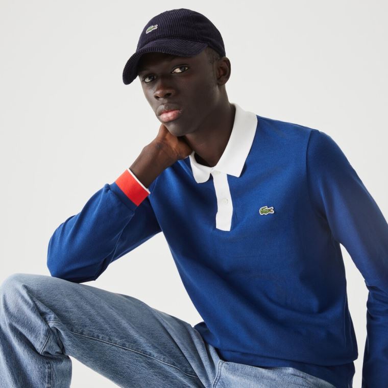 Lacoste Regular Fit Made in France Polo Shirt Kék Fehér Piros | H6iBPfYx