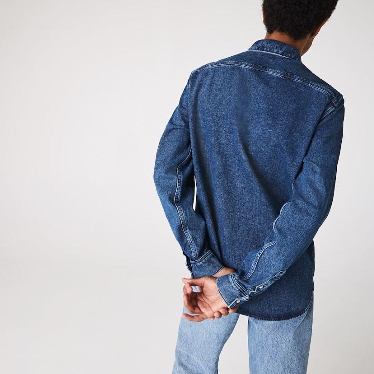 Lacoste Regular Fit Natural Pamut Denim Shirt Kék | dwJSTb6f