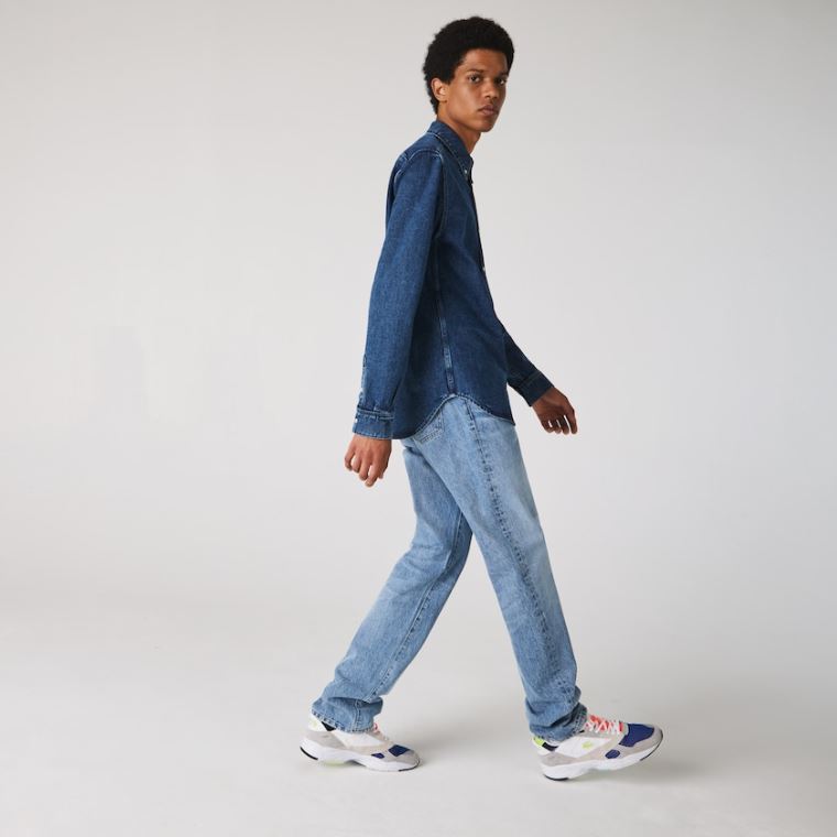 Lacoste Regular Fit Natural Pamut Denim Shirt Kék | dwJSTb6f