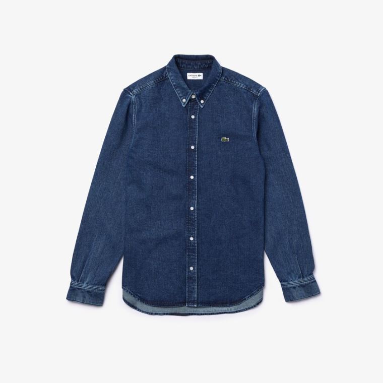 Lacoste Regular Fit Natural Pamut Denim Shirt Kék | dwJSTb6f