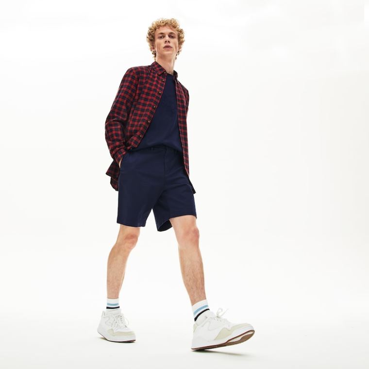 Lacoste Regular Fit Pamut Gabardine Bermuda Shorts Sötétkék Kék | YIihEad2