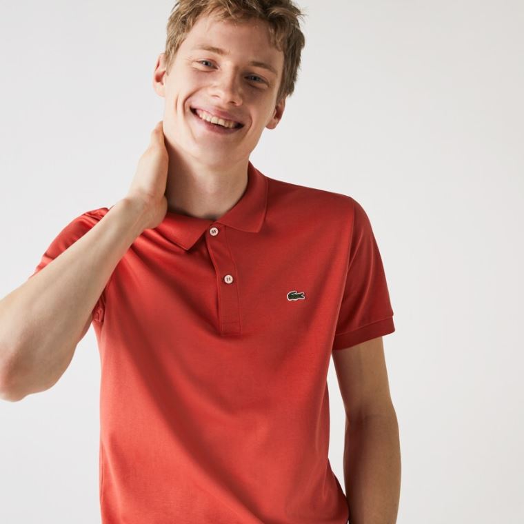 Lacoste Regular Fit Soft Pamut Polo Piros | DUpvssfn