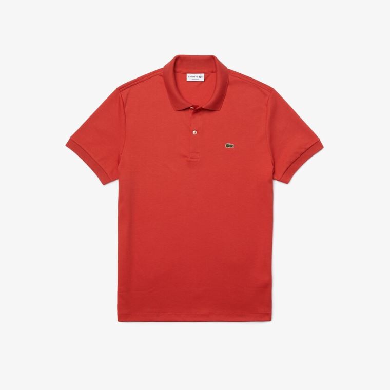 Lacoste Regular Fit Soft Pamut Polo Piros | DUpvssfn