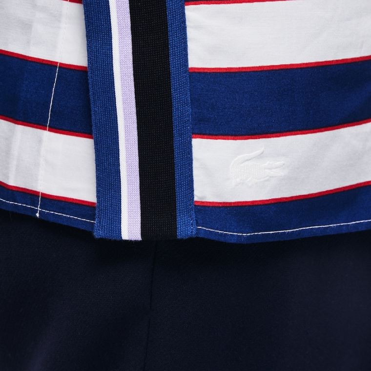 Lacoste Regular Fit Striped Pamut & Silk Voile Shirt Fehér Sötétkék Kék Piros | hqQ9oZTB