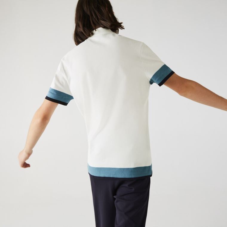 Lacoste Regular Fit Textured Pamut Piqué Polo Fehér Kék Sötétkék Kék | AFCU0Di1