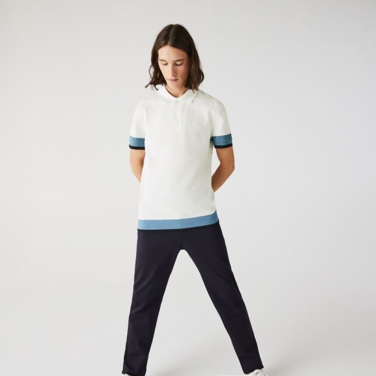 Lacoste Regular Fit Textured Pamut Piqué Polo Fehér Kék Sötétkék Kék | AFCU0Di1